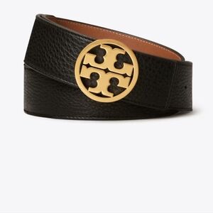 Tory Burch 1.5" MILLER REVERSIBLE BELT, Black/Brown/Gold, size small